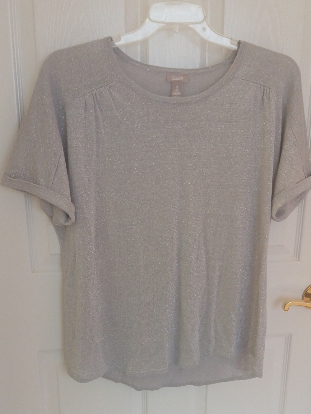 Chico's Silver Shimmer Short Sleeve Tee